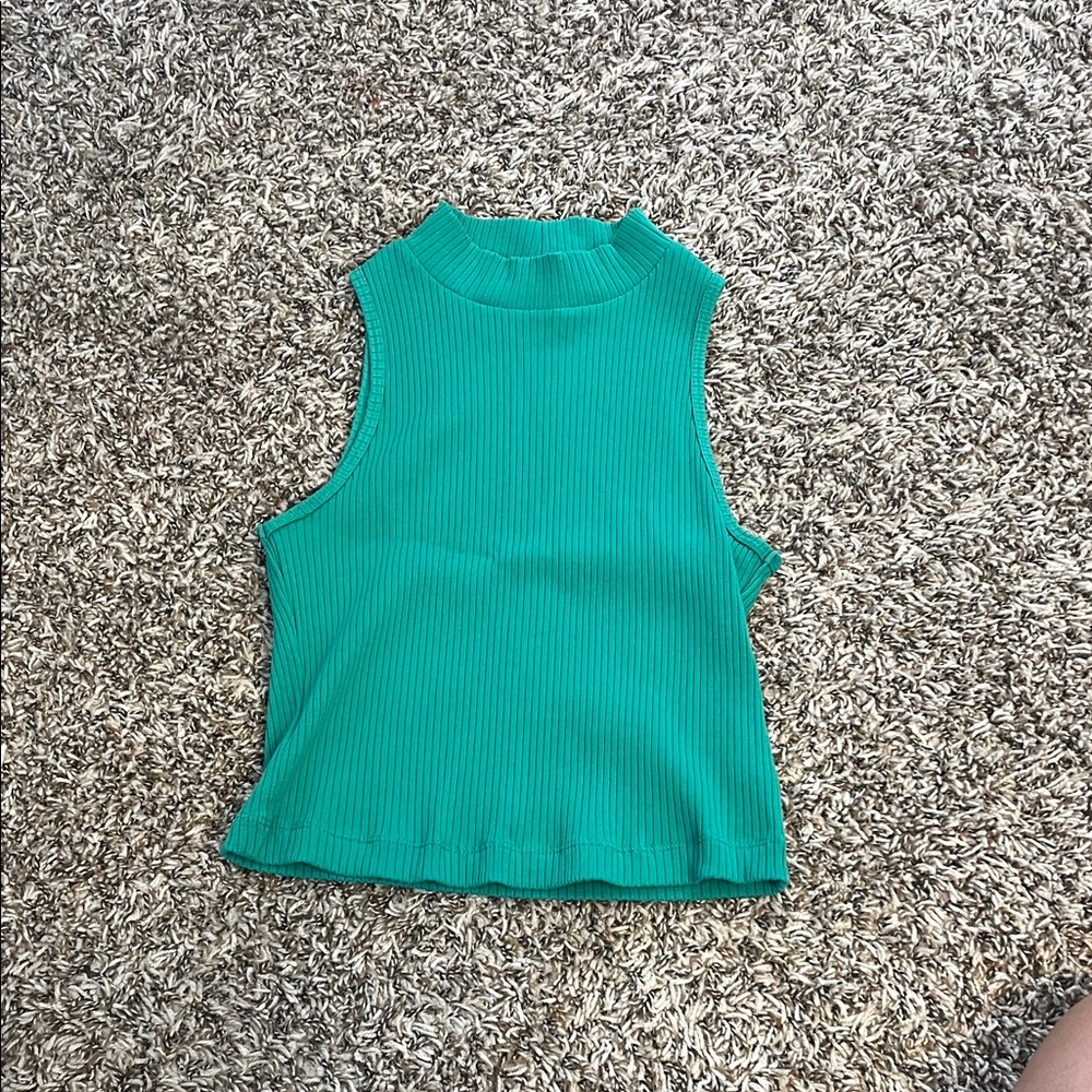 Sleeveless Teal Green Ribbed Women's Top